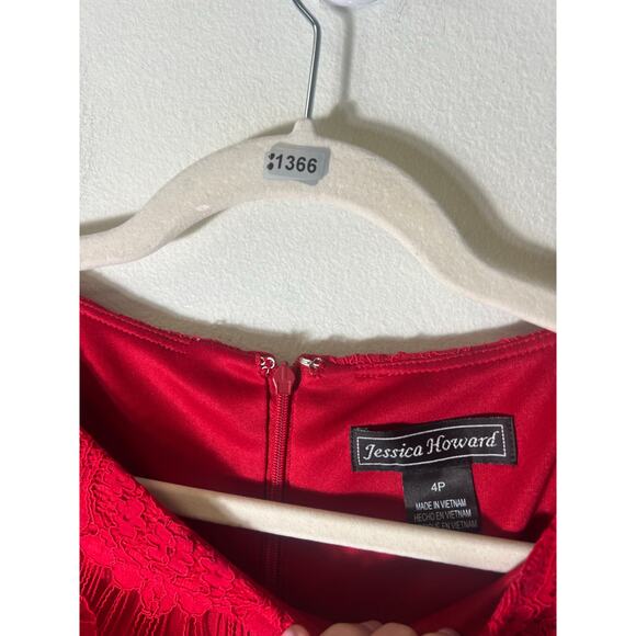 Jessica Howard Red Lace Sheath Dress Knee Length 4 Petite - Picture 3 of 3